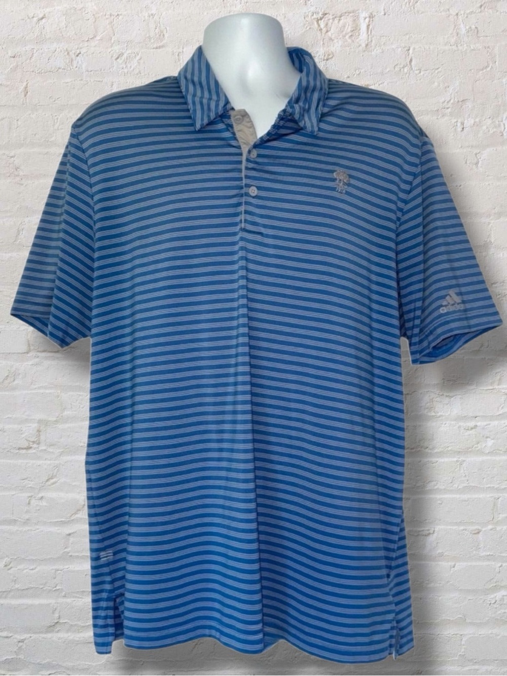 Adidas A574 Performance Blue Striped with Polo – Pine Tree “1916” Logo – Large